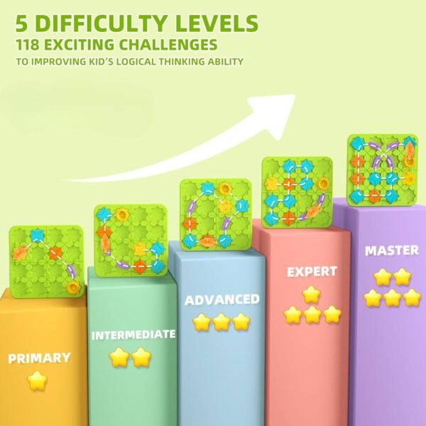2d418be57ea5cc7d7f69c48d8a871809 Board Games Kids Toys, Build-A-Track Brain Teaser Puzzles for Kids Ages 4-8 with 118 Challenges & 5 Difficulty Levels Squirrel Logic Track Building Blocks, Educational Montessori Birthday Gifts