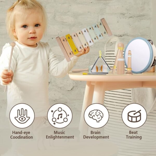 61BRgigWbYL._AC_SL1000 Baby Musical Instruments-Montessori Wooden Toys for Toddlers 1-3,Neutral Colors Percussion Instruments Set with Modern Boho Xylophone for Kids Preschool Educational 3+ (MIS898)