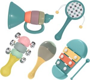 61JQUl7Ma3L._AC_SL1500 Montessori Musical Instruments for Babies and Toddlers Kids Musical Toy Set for Preschool Boys and Girls Christmas Birthday Gift (Set of 5)