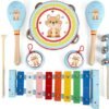 61NMTU3ZYSL._AC_SL1000 Kids Musical Instruments Sets, 12pcs Wooden Percussion Instruments Toys Tambourine Xylophone for Kids Playing Preschool Education, Early Learning Musical Toys for Boys Girls Gift (Blue)