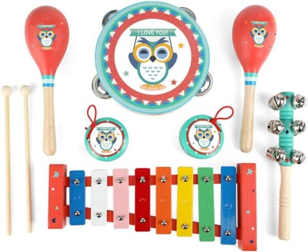 61PjZUvOtUL._AC_SL1000 Kids Musical Instruments Sets, 12pcs Wooden Percussion Instruments Toys Tambourine Xylophone for Kids Playing Preschool Education, Early Learning Musical Toys for Boys Girls Gift (Blue)
