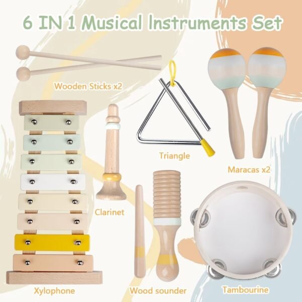 61Zcnt7cSjL._AC_SL1000 Baby Musical Instruments-Montessori Wooden Toys for Toddlers 1-3,Neutral Colors Percussion Instruments Set with Modern Boho Xylophone for Kids Preschool Educational 3+ (MIS898)