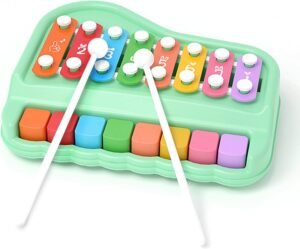 61eOfmqVjlL._AC_SL1500 2 in 1 Baby Piano Xylophone for Toddlers 1-3 Years Old, 8 Multicolored Key Keyboard Baby Xylophone Piano, Preschool Educational Musical Learning Instruments Toy for Baby Kids Girls Boys