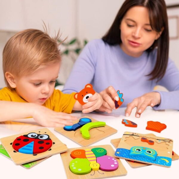 61fBPS9MlBL._AC_SL1200 Wooden Puzzles for Toddlers Ages 1-3, Montessori Toys for 1 2 3 Years Old Girls Boys Baby Kids Puzzle Learning Educational Christmas Birthday Gifts Toys 6 Pack Animal Jigsaw Puzzle