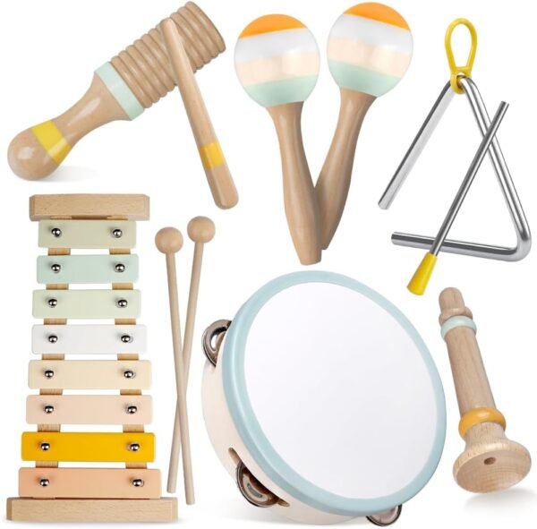 61joruQja9L._AC_SL1000 Baby Musical Instruments-Montessori Wooden Toys for Toddlers 1-3,Neutral Colors Percussion Instruments Set with Modern Boho Xylophone for Kids Preschool Educational 3+ (MIS898)