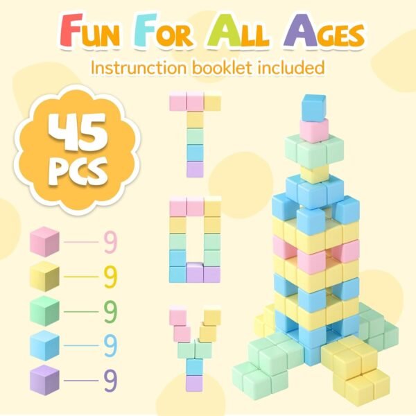 61otSm5n-KL._AC_SL1500 45PCS Magnetic Blocks Toddler Toys, Magnetic Building Blocks Magnet Toys, Magnetic Blocks for Kids ages 1-3 3-5 4-8, Sensory Montessori Toys Magnet Cubes Classroom Must Haves for Boys Girls Age 2-4