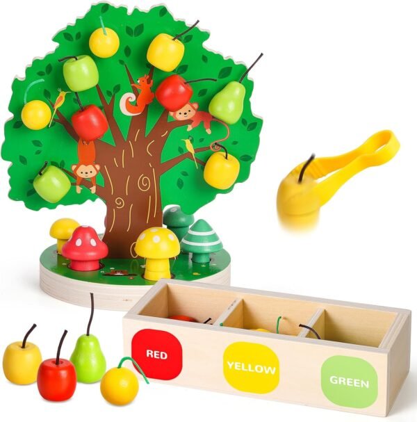 71-7Li88zFL._AC_SL1500 Montessori Toys for 3 4 5 6 Year Old, Pumpkin Picking Magnetic Leaves Tree Toy, Toddler Fine Motor Skill Toy, Wooden Sensory Color Sorting Toys, Fall Autumn Harvest Activities for Boys Girls