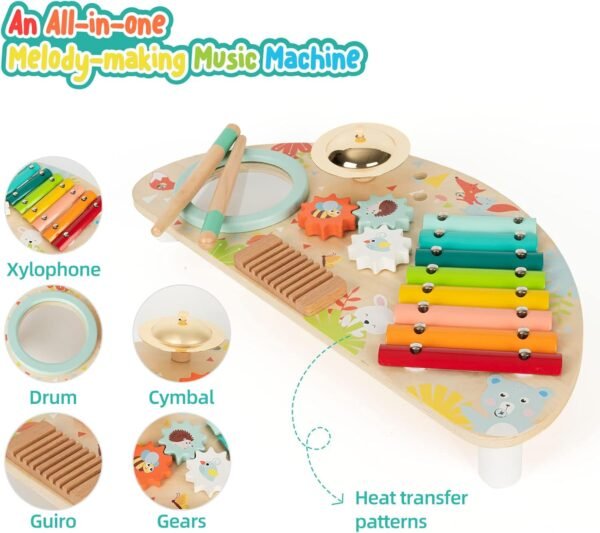 7108WwaxnTL._AC_SL1500 Baby Toys Musical Instruments, All-in-one Wooden Montessori Musical Set for 1&2Y (Includes Xylophone Drum Cymbal Guiro Gears), Gifts for 1+ Year Old Girl Preschool