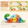 Wooden Toddler Puzzles for Kids Ages 3-5, Wooden Puzzles for Toddler, Montessori Toys for 3 Year Old Boys and Girls, 3-Pack Dinosaur Puzzles and 1-Pack Animal Wooden Puzzle