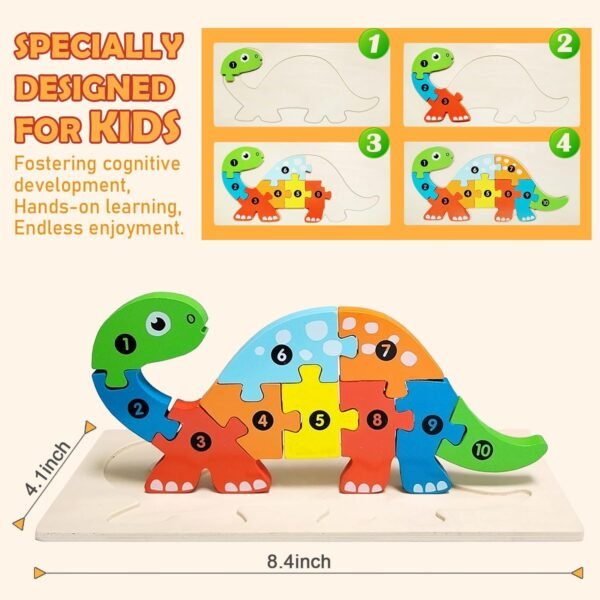 712zg6xBJQL._AC_SL1500 Wooden Toddler Puzzles for Kids Ages 3-5, Wooden Puzzles for Toddler, Montessori Toys for 3 Year Old Boys and Girls, 3-Pack Dinosaur Puzzles and 1-Pack Animal Wooden Puzzle