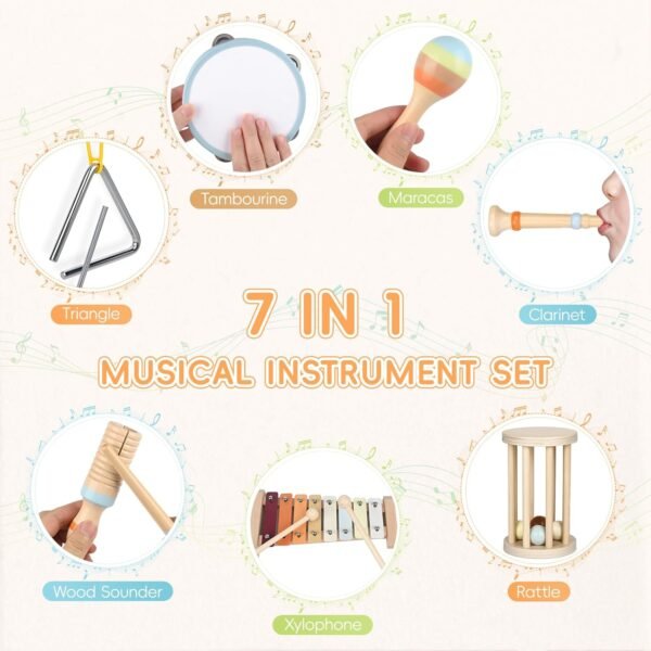 7141QngiK2L._AC_SL1500 Toddler Musical Instruments, Montessori Baby Musical Instruments for Toddlers 1-3, Wooden Musical Toys with Modern Boho Xylophone for 1 2 3 Year Old Kids Preschool Educational Birthday Gift