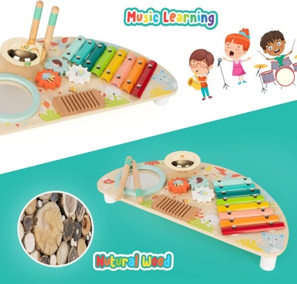 714ccSof46L._AC_SL1500 Baby Toys Musical Instruments, All-in-one Wooden Montessori Musical Set for 1&2Y (Includes Xylophone Drum Cymbal Guiro Gears), Gifts for 1+ Year Old Girl Preschool