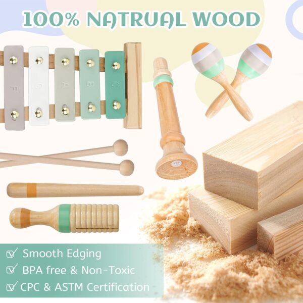 71574xEUX6L._AC_SL1500 Musical Instruments Set - Neutral Colors Wooden Montessori Toys Percussion Music Modern Boho Xylophone Birthday Gifts for 1 2 3 Year Old Kids Baby Toddlers Boys Girls with Storage Bag
