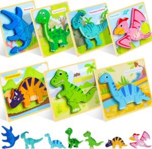Toddler Puzzles Ages 2-4, Wooden Puzzles for Toddlers 1-3, 7 Piece Dinosaur Puzzle 2 Year Old, Toddler Puzzles Ages 1-3, Toddler Boy Toys 2-3, Educational Toys for Toddlers 1-3