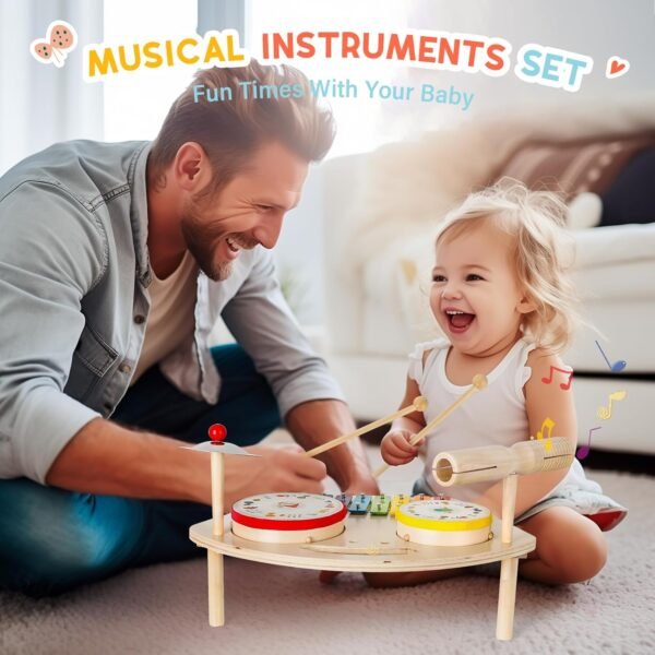 716DixNJhXL._AC_SL1500 Kids Drum Set for Toddlers 1-3, Baby Preschool Musical Toys 7 in 1 Montessori Instruments Set Wooden Music Toy Baby Drum Kit Xylophone Birthday Gifts for Boys Girls