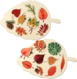 7172z87DI8L._AC_SL1500 2 Pieces Leaf Wooden Jigsaw Puzzles Leaf Puzzle Montessori Toy Montessori Puzzle Early Educational Learning Puzzle for Birthday Gift Early Education School(Classic)