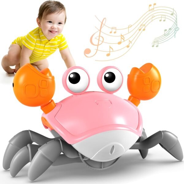 718SW85BneL._AC_SL1500 Crawling Crab Toy, Infant Tummy Time Baby Toys, Fun Interactive Dancing Walking Moving Toy Babies Sensory Induction Crabs with Music, Baby Toys 0-6 to 12-18 Months Boys Girls Toddler Birthday Gifts