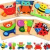 719NvhWTyLL._AC_SL1500 Wooden Puzzles for Toddlers Ages 1-3, Montessori Toys for 1 2 3 Years Old Girls Boys Baby Kids Puzzle Learning Educational Christmas Birthday Gifts Toys 6 Pack Animal Jigsaw Puzzle