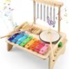 71AZhaURm6L._AC_SL1500 Kids Drum Set,Baby Musical Instrument for Toddler,Wooden Xylophone for Toddlers with Baby Drum Set and Wind Chime,Montessori Musical Instruments Toys for Kids,Musical Toys for Toddlers Birthday Gift