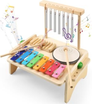 71AZhaURm6L._AC_SL1500 Kids Drum Set,Baby Musical Instrument for Toddler,Wooden Xylophone for Toddlers with Baby Drum Set and Wind Chime,Montessori Musical Instruments Toys for Kids,Musical Toys for Toddlers Birthday Gift