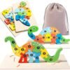 Wooden Toddler Puzzles for Kids Ages 3-5, Wooden Puzzles for Toddler, Montessori Toys for 3 Year Old Boys and Girls, 3-Pack Dinosaur Puzzles and 1-Pack Animal Wooden Puzzle