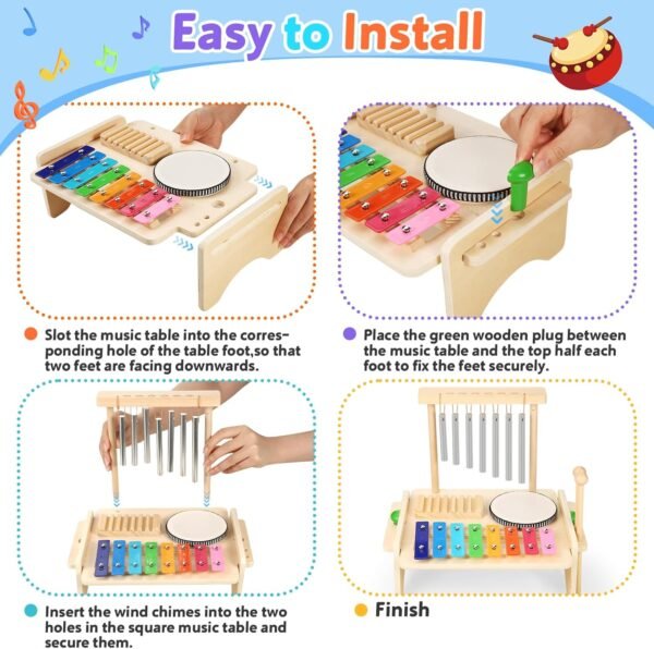 71DDxKBCglL._AC_SL1500 Kids Drum Set,Baby Musical Instrument for Toddler,Wooden Xylophone for Toddlers with Baby Drum Set and Wind Chime,Montessori Musical Instruments Toys for Kids,Musical Toys for Toddlers Birthday Gift