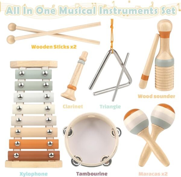71DkQ1MygkL._AC_SL1500 Montessori Toys for 1 Year Old Girls Gifts, Baby Musical Instruments for Toddlers 1-3, Musical Toys for Babies 6-12-18 Months with Boho Xylophone/Drum, Christmas Birthday Gifts for One Year Old Boy