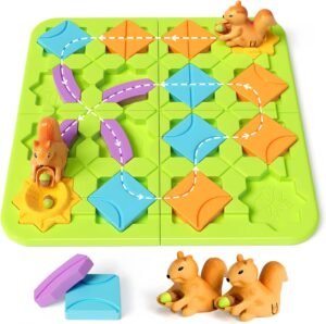 71EFw1AwQPL._AC_SL1500 Board Games Kids Toys, Build-A-Track Brain Teaser Puzzles for Kids Ages 4-8 with 118 Challenges & 5 Difficulty Levels Squirrel Logic Track Building Blocks, Educational Montessori Birthday Gifts