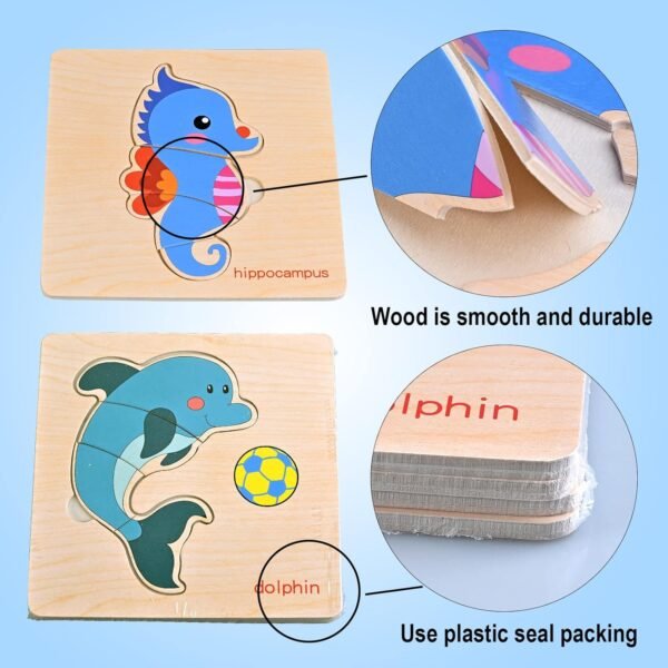 8pcs Wooden Puzzles for Toddlers 1-3, Toddler Puzzles Ages 2-4, Montessori Toys for 1-3+ Years Girl Boy, Sea Animal Puzzle for Kids, Jigsaw Puzzles Educational Toys Preschool Puzzles for 1-3