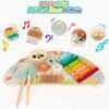 Baby Toys Musical Instruments, All-in-one Wooden Montessori Musical Set for 1&2Y (Includes Xylophone Drum Cymbal Guiro Gears), Gifts for 1+ Year Old Girl Preschool