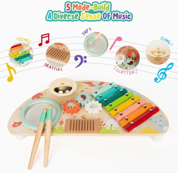 71HUigTf4PL._AC_SL1500 Baby Toys Musical Instruments, All-in-one Wooden Montessori Musical Set for 1&2Y (Includes Xylophone Drum Cymbal Guiro Gears), Gifts for 1+ Year Old Girl Preschool