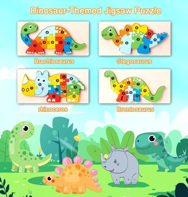 71HqddwI5BL._AC_SL1500 Wooden Toddler Puzzles for Kids Ages 3-5, Wooden Puzzles for Toddler, Montessori Toys for 3 Year Old Boys and Girls, 3-Pack Dinosaur Puzzles and 1-Pack Animal Wooden Puzzle