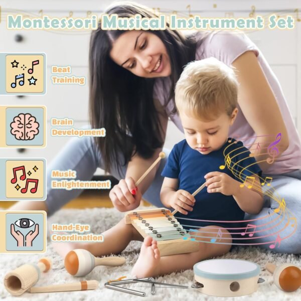 71I7dkrCUrL._AC_SL1500 Montessori Toys for 1 Year Old Girls Gifts, Baby Musical Instruments for Toddlers 1-3, Musical Toys for Babies 6-12-18 Months with Boho Xylophone/Drum, Christmas Birthday Gifts for One Year Old Boy