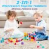 Montessori Wooden Beads Sequencing Toy Set, Stacking Blocks & Lacing Beads & Matching Shape Stacker for 2 3 4 5 Year Old STEM Preschool Learning Montessori Toys Gifts for Kids Boy Girl Toddler