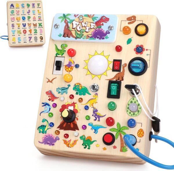 71KfsalV5VL._AC_SL1500 Montessori Toys for 1-3 Years Old, Wooden Toddler Toys, Sensory Travel Toys, Gift for 1+ Year Old Boys (Busy Board Plus V2)