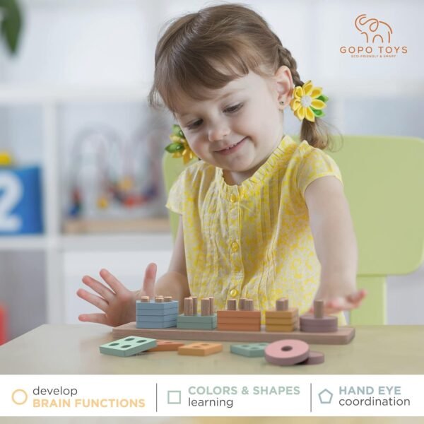 71L1qBnTatL._AC_SL1500 Montessori Toys for 18+ Months Old - Toddlers Wooden Sorting and Stacking Toys for Baby Boys and Girls - Shape Sorter and Color Stacker Preschool Kids Wood Gifts