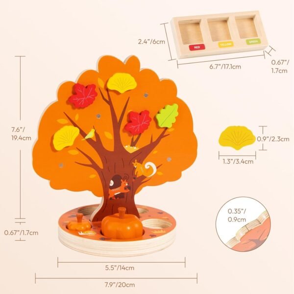 71LteX7op5L._AC_SL1500 Montessori Toys for 3 4 5 6 Year Old, Pumpkin Picking Magnetic Leaves Tree Toy, Toddler Fine Motor Skill Toy, Wooden Sensory Color Sorting Toys, Fall Autumn Harvest Activities for Boys Girls
