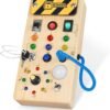Montessori Wooden Busy Board with 8 LED Light switches, Sensory Toys Light Switch Travel Toys for 1+ Year Old Baby and Toddler