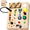 Montessori Toddler Busy Board, 27 LED Lights Montessori Toys for 1-6 Year Old, Wooden Sensory Toy for Boys & Girls Gifts