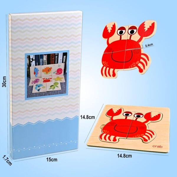 8pcs Wooden Puzzles for Toddlers 1-3, Toddler Puzzles Ages 2-4, Montessori Toys for 1-3+ Years Girl Boy, Sea Animal Puzzle for Kids, Jigsaw Puzzles Educational Toys Preschool Puzzles for 1-3