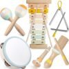 Baby Musical Instruments - Montessori Musical Toys for Toddlers 1-3, Neutral Colors Wooden Percussion Instruments Set, Modern Boho Xylophone Tambourine, Kids Preschool Educational Birthday Gifts