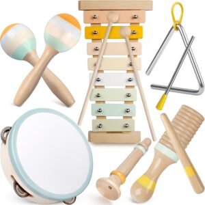 71OdEPAfiYL._AC_SL1500 Baby Musical Instruments - Montessori Musical Toys for Toddlers 1-3, Neutral Colors Wooden Percussion Instruments Set, Modern Boho Xylophone Tambourine, Kids Preschool Educational Birthday Gifts