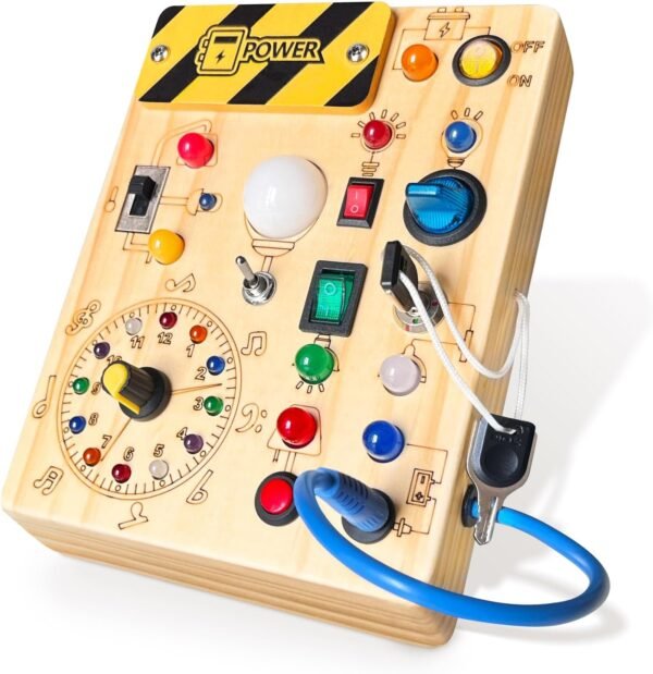 71P3ggvG9GL._AC_SL1500 Montessori Toys for 1-3 Years Old, Wooden Toddler Toys, Sensory Travel Toys, Gift for 1+ Year Old Boys (Busy Board Plus V2)