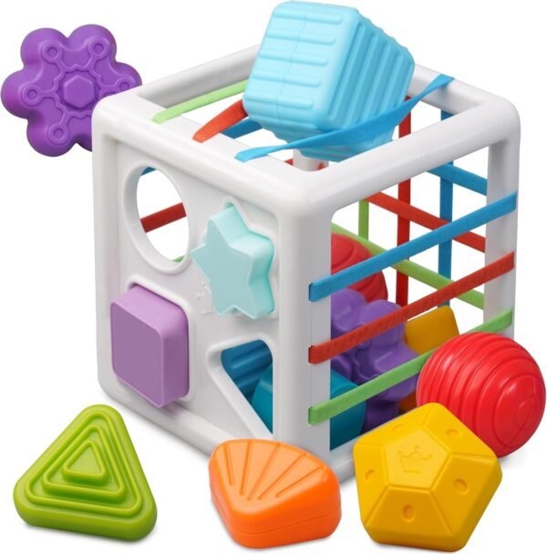 71QSrtxgarL._AC_SL1500 Montessori Toys for 1+ Years Old, Shape Sorter Baby Toys for Girls Boys Birthday, Colorful 1 2 3 Year Infant Toddler Toy, 10pcs Sensory Pieces Learning & Fine Motor Skills 18+ Months