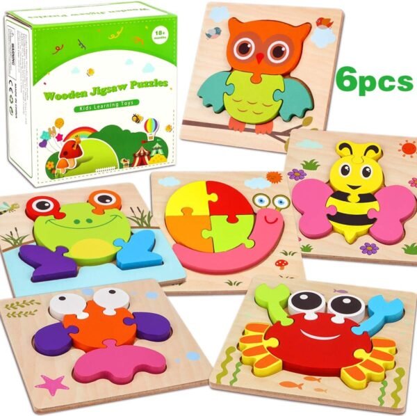 71Qkr_TzfhL._AC_SL1200 Wooden Puzzles for Toddlers Ages 1-3, Montessori Toys for 1 2 3 Years Old Girls Boys Baby Kids Puzzle Learning Educational Christmas Birthday Gifts Toys 6 Pack Animal Jigsaw Puzzle