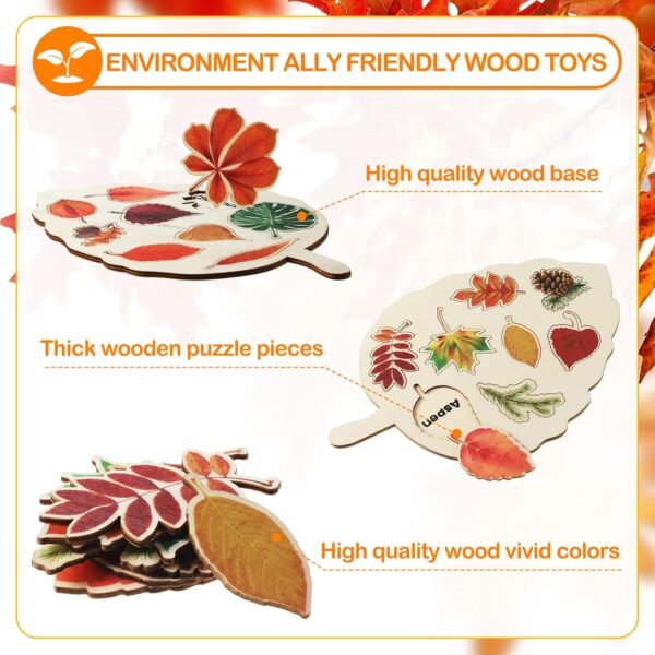 71RJiGlKj-L._AC_SL1500 2 Pieces Leaf Wooden Jigsaw Puzzles Leaf Puzzle Montessori Toy Montessori Puzzle Early Educational Learning Puzzle for Birthday Gift Early Education School(Classic)