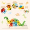 Wooden Toddler Puzzles for Kids Ages 3-5, Wooden Puzzles for Toddler, Montessori Toys for 3 Year Old Boys and Girls, 3-Pack Dinosaur Puzzles and 1-Pack Animal Wooden Puzzle