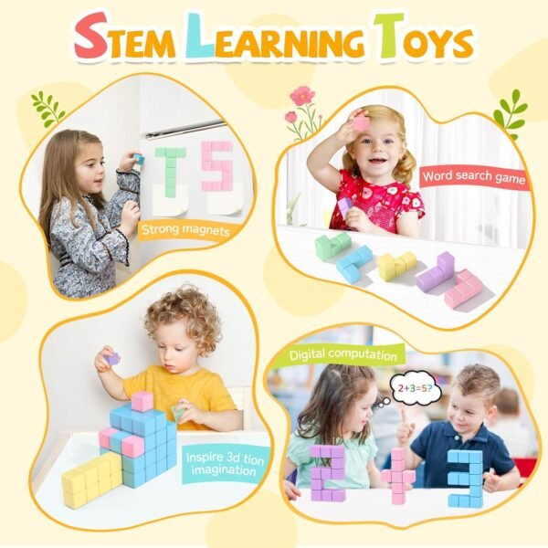 71SfFuLO3kL._AC_SL1500 45PCS Magnetic Blocks Toddler Toys, Magnetic Building Blocks Magnet Toys, Magnetic Blocks for Kids ages 1-3 3-5 4-8, Sensory Montessori Toys Magnet Cubes Classroom Must Haves for Boys Girls Age 2-4