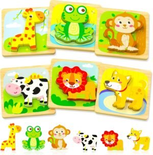 71TfJ9IxqcL._AC_SL1500 Wooden Toddler Puzzles, 6pcs Animal Montessori Toys for 1-3 Year Old Boys & Girls, Learning Educational Preschool Toys, Great Gifts for 1 2 3 Year Olds