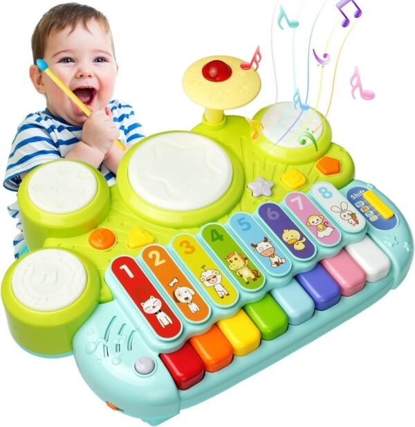 71Ui7StqfLL._AC_SL1494 Kids Drum Set for Toddlers: 5 in 1 Baby Musical Instruments Musical Toys Children Drum kit Xylophone Microphone Piano Early Educational Learning Toy for Ages 18+ Months Girls Boys Birthday Gift